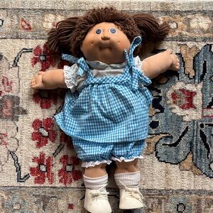 Cabbage Patch Kids 1980’s Coleco Blue Gingham Doll with Brown Hair